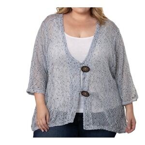 Vintage Nina Leonard Cardigan Women 2X Gray Knit Mesh Sharkbite 3/4 Sleeves